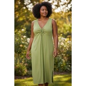 Lane Bryant Venezia Olive Green Sleeveless Maxi Dress Size 26/28 4X